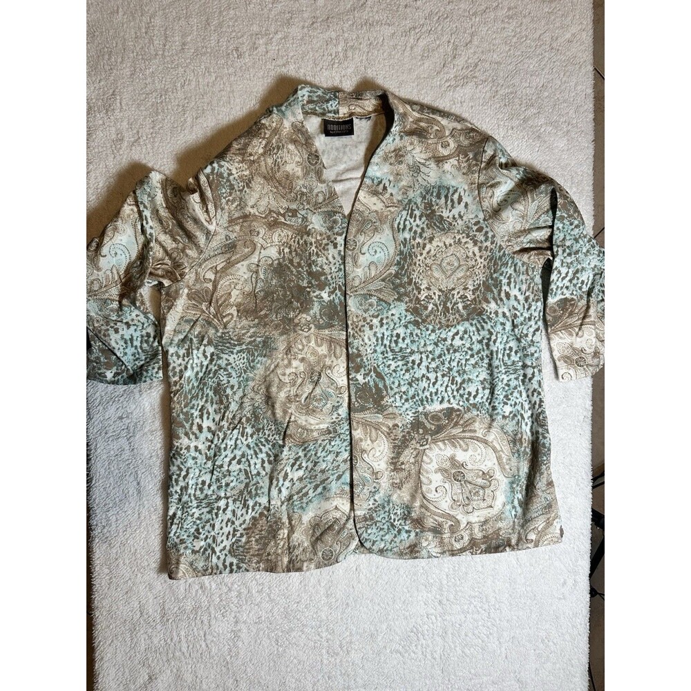 Additions By Chico’s Women’s Cardigan Open Front Sz 3 (L) Paisley Brown Blue